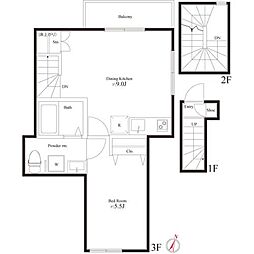 ルナコート小岩 3階1LDKの間取り