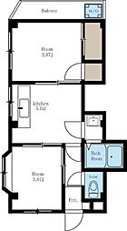 ペアシティマンション1 1階2Kの間取り