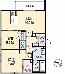 ラルーチェ 3階2LDKの間取り