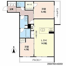 シャーメゾンＡｒｉｓｔｉｏ 2階2LDKの間取り