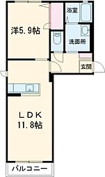 プラリュー　1 2階1LDKの間取り
