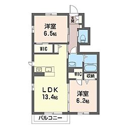 JR両毛線 駒形駅 3.4kmの賃貸アパート 1階2LDKの間取り