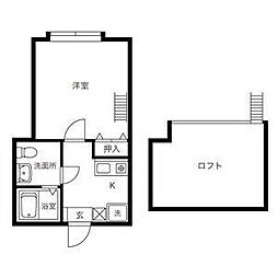 アール中の島 201 2階1Kの間取り