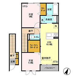 ヴァンヴェール 202 2階2LDKの間取り