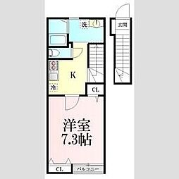 BAU若林 2階1Kの間取り
