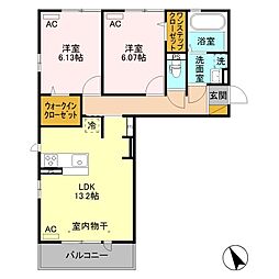 JR信越本線 北高崎駅 徒歩21分の賃貸アパート 2階2LDKの間取り