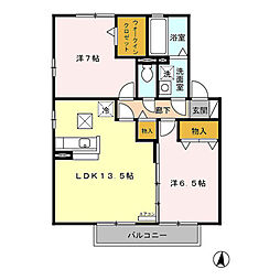 プリマヴェーラ尾張部　Ａ/Ｂ/Ｃ/Ｄ/Ｅ/Ｆ 1階2LDKの間取り