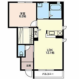 エクセル　シャルム B 1階1LDKの間取り