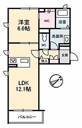 ヴァンヴェール緑井II 2階1LDKの間取り