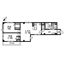 ドエル若木 1階2LDKの間取り