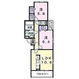 安満北の町アパートB 2LDKの間取図画像
