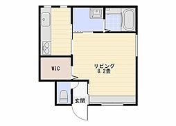 上本折128番館 1階1Kの間取り