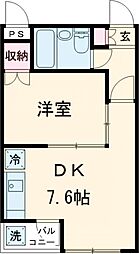 ロイヤルハイムI 1階1DKの間取り