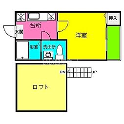 HKRRコーポ馬出 1階1Kの間取り
