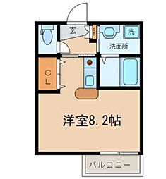 JR中央線 高尾駅 徒歩7分の賃貸アパート 2階ワンルームの間取り