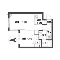 グランメールNS平岸 2階1LDKの間取り