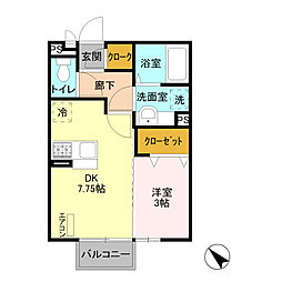 JR両毛線 駒形駅 徒歩21分の賃貸アパート 2階1DKの間取り