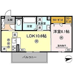 グランツェーレ鷹辻 1階1LDKの間取り