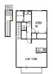 リッセンA 2階1LDKの間取り
