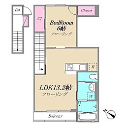 メルヴェーユ町田 2階1LDKの間取り
