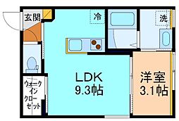 グローリー上関 2階1LDKの間取り