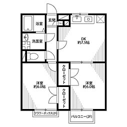 東武東上線 鶴ヶ島駅 徒歩17分の賃貸アパート 2階2DKの間取り