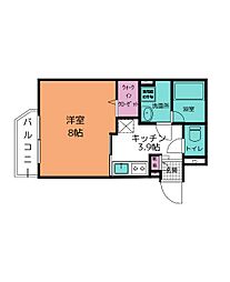 熊本市電A系統 辛島町駅 バス6分 迎町下車 徒歩5分の賃貸マンション 2階1Kの間取り