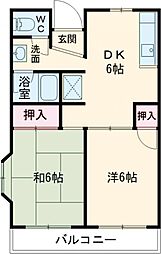 ジーライズ北田園 2階2DKの間取り