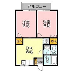 ニューレックアピオンII 2階2DKの間取り
