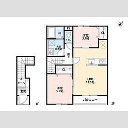 リーブルファイン八千代勝田台 202 2階2LDKの間取り