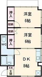 コーポラスサンキ 1階2DKの間取り