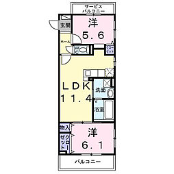 HILL COURT 水無瀬 2LDKの間取図画像