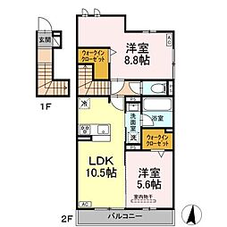 ソルテ 202 2階2LDKの間取り
