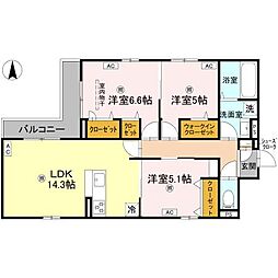 JR福知山線 塚口駅 徒歩5分の賃貸アパート 3階3LDKの間取り