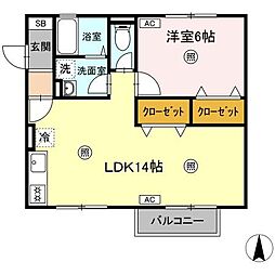 ベルデュールB 2DKの間取図画像