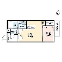ラポート日比野 1階1LDKの間取り