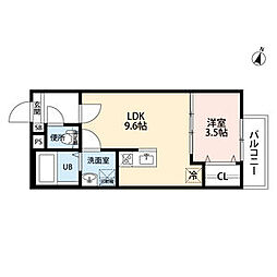 ラポート日比野 2階1LDKの間取り