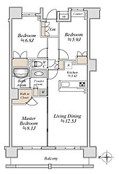 アールスタイルズ武蔵小杉WEST 12階3LDKの間取り