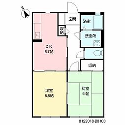 シャーメゾン城元　Ｂ棟 1階2DKの間取り
