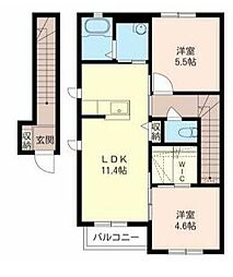 JR両毛線 前橋大島駅 徒歩19分の賃貸アパート 2階2LDKの間取り