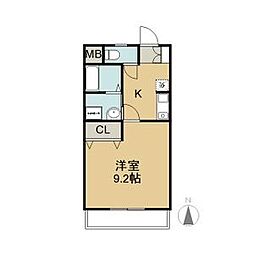 プロムナードK 3階1Kの間取り