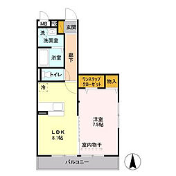アミティエ三輪 2階1LDKの間取り