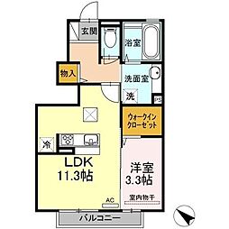 クラウンヒル 1階1LDKの間取り
