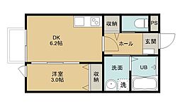 グランジュール御船 1階1DKの間取り