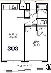 エバメゾン多摩川 3階1LDKの間取り