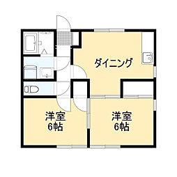 東武伊勢崎線 新伊勢崎駅 徒歩34分の賃貸アパート 2階2DKの間取り