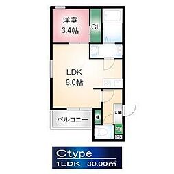 AMLUXII 3階1LDKの間取り