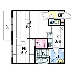 ange-or(アンジュ・オール) 3階1LDKの間取り
