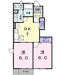 ウィル21 1階2DKの間取り