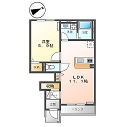 レ・フレールII 1階1LDKの間取り